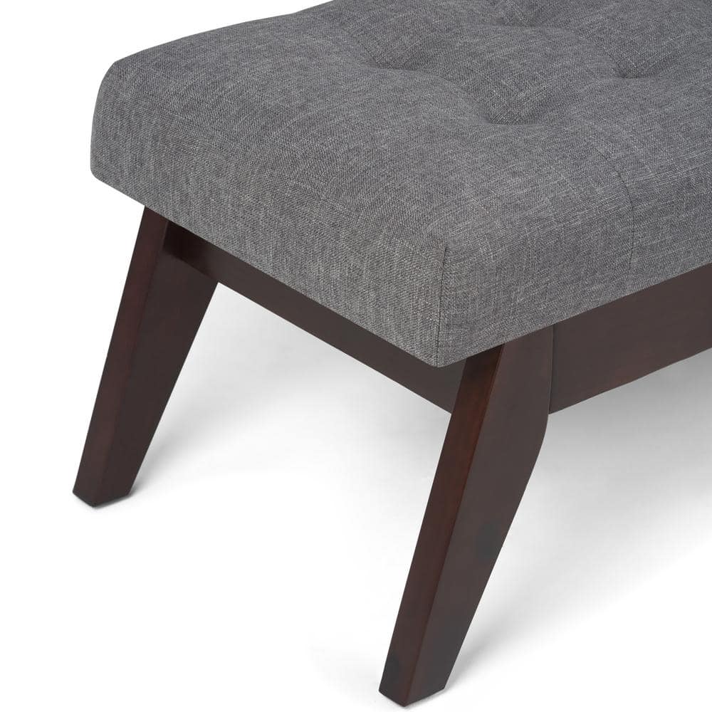 Draper Mid-Century Modern Slate Grey Linen Tufted Ottoman Bench