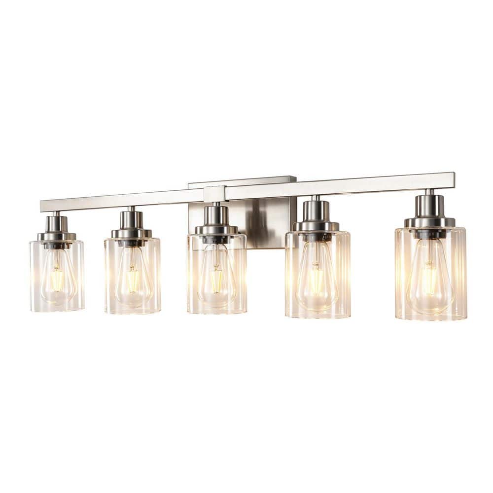 31.1 in. 5-Light Brushed Nickel Bathroom Vanity Light with Clear Glass Shade price history on PriceWatchPro