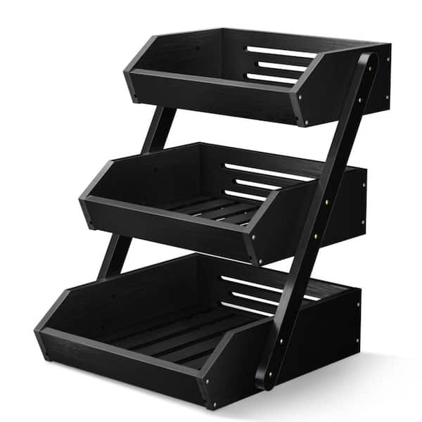 1 Piece 3-Tier Black Bamboo Fruit Basket Set