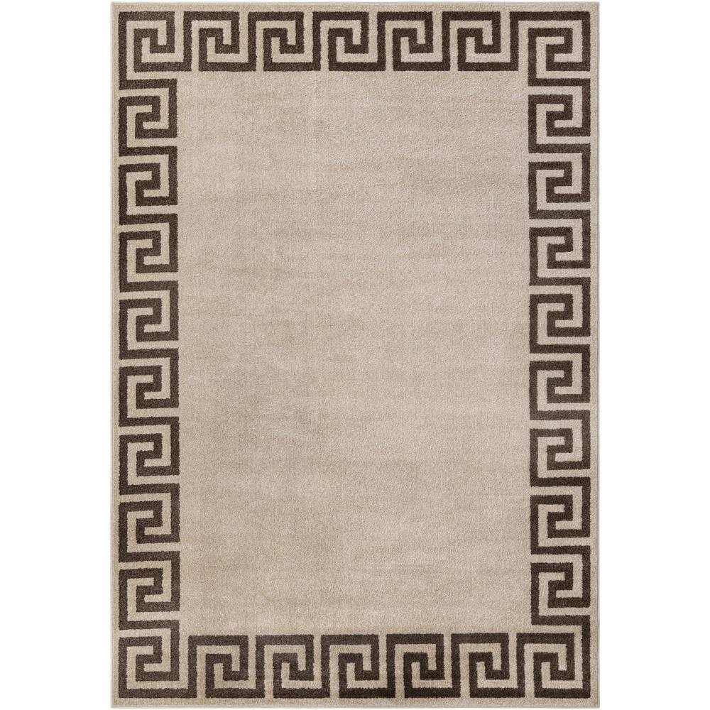 Beige and Brown Geometric Rectangular Synthetic Area Rug, 7x10 ft