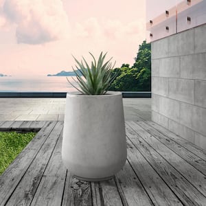 10.63 in. x 13.78 in. Round Natural Lightweight Concrete and Weather Resistant Fiberglass Planter w/Drainage Hole
