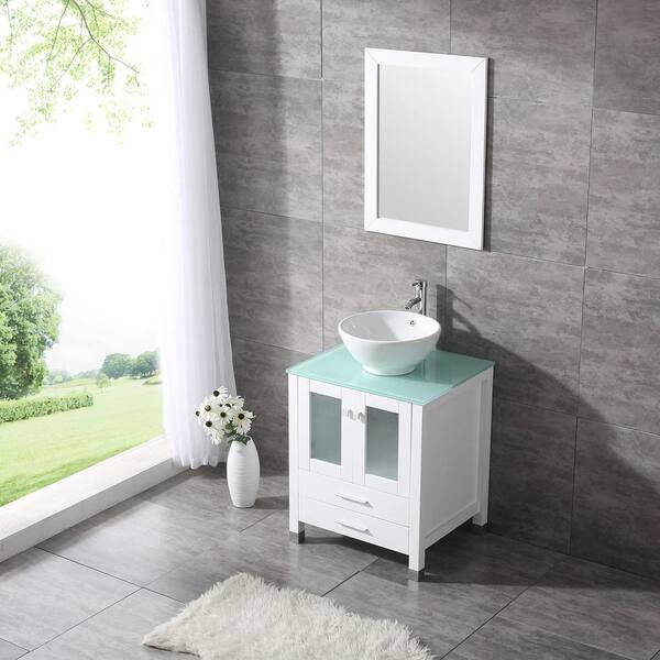 Wonline 36inch White Bathroom vanity with Sink Set, Bath Vanity with Mirror  and Faucet for Chic Modern Style(Backsplash include)