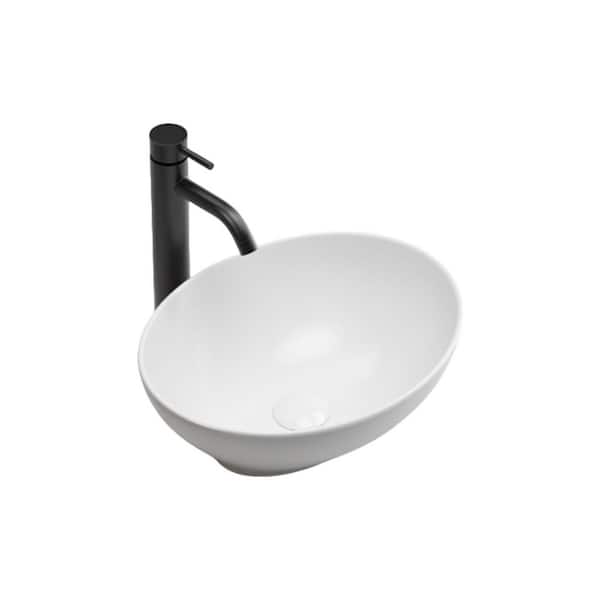 16.00 in. Oval Ceramic Countertop Bathroom Vanity Vessel Sink in White, Scratch Resistant, Easy Installation