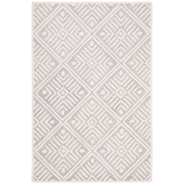 SAFAVIEH Micro-Loop Grey/Ivory Doormat 3 ft. x 4 ft. Geometric Diamonds Area Rug