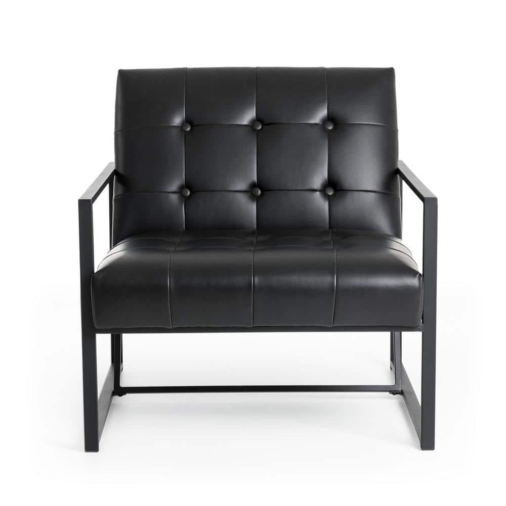 Modern Black Faux Leather Accent Chair with Metal Frame