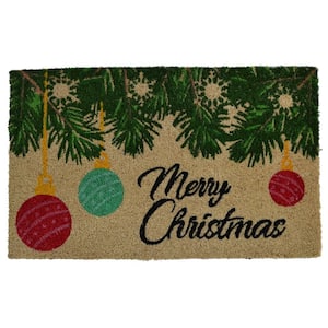 PVC Backed Merry Christmas, 30"x18"x0.5", Natural Coconut Husk Coir Door Mat