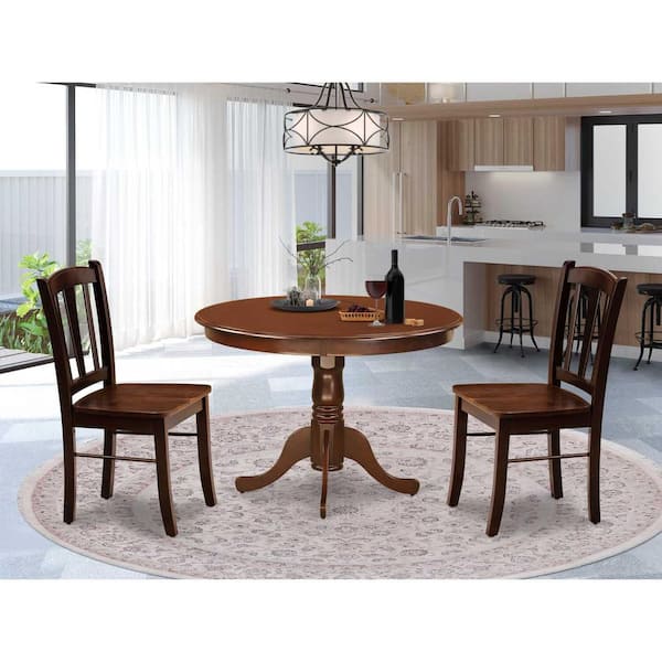 East West Furniture 3-Piece Mahogany Finish Solid Wood Top - Dining Room Set - Seats 4