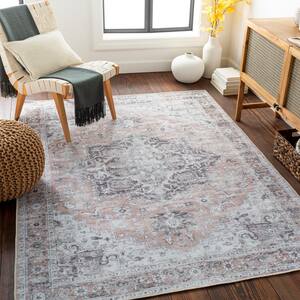 Ewing Light Grey 7 ft. x 9 ft. Traditional Indoor Machine-Washable Area Rug