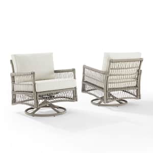 Thatcher Driftwood Wicker Outdoor Rocking Chair with Creme Cushions