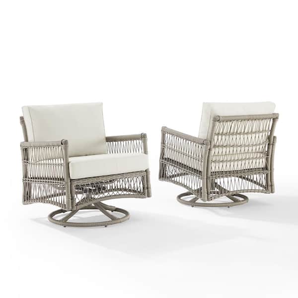 CROSLEY FURNITURE Thatcher Driftwood Wicker Outdoor Rocking Chair with Creme Cushions