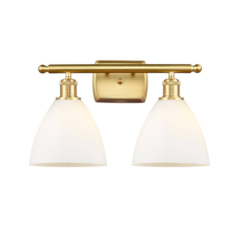 Bristol Glass 18 in. 2 Light Satin Gold, Matte White Vanity Light with White Glass Shade price history on PriceWatchPro