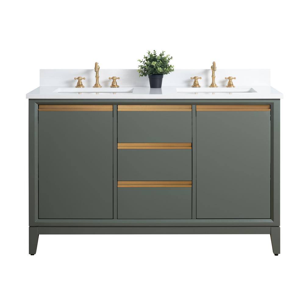 Vanity Art 54 in. W x 22 in. D x 34 in. H Double Sink Bathroom Vanity in Vintage Green with