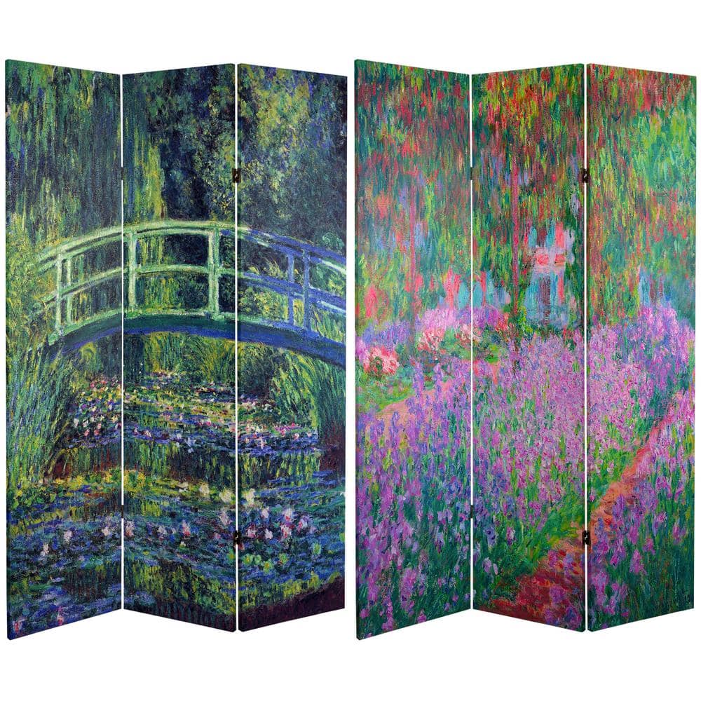 Oriental Furniture 6 ft. Tall Monet Canvas Screen - Water Lily/Garden - 3 Panel