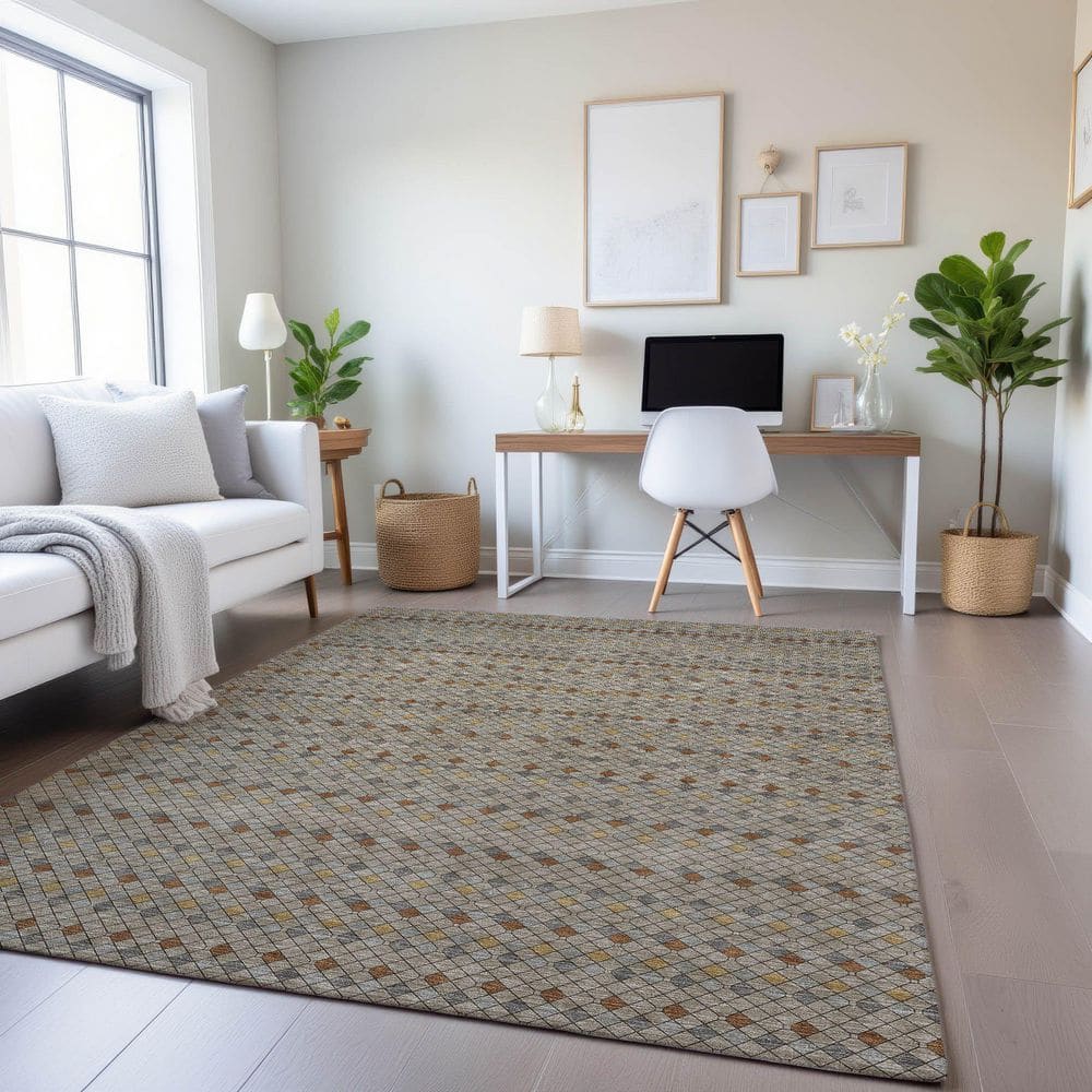 Mayfield Premium Machine Washable Abstract AMF1408 Taupe 3 ft. x 5 ft. Area Rug price history on PriceWatchPro