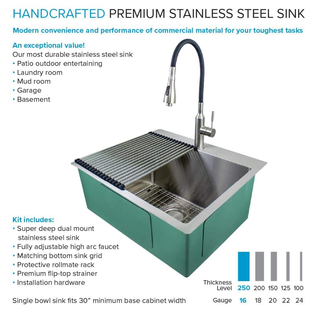 25'' Silver Stainless Steel Drop-In Undermount Laundry Sink