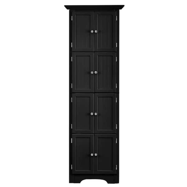 Unbranded 24.25 in. W x 12.25 in. D x 72 in. H Black Bathroom/Kitchen Storage Wall Cabinet with 4-Shelves and 8-Doors