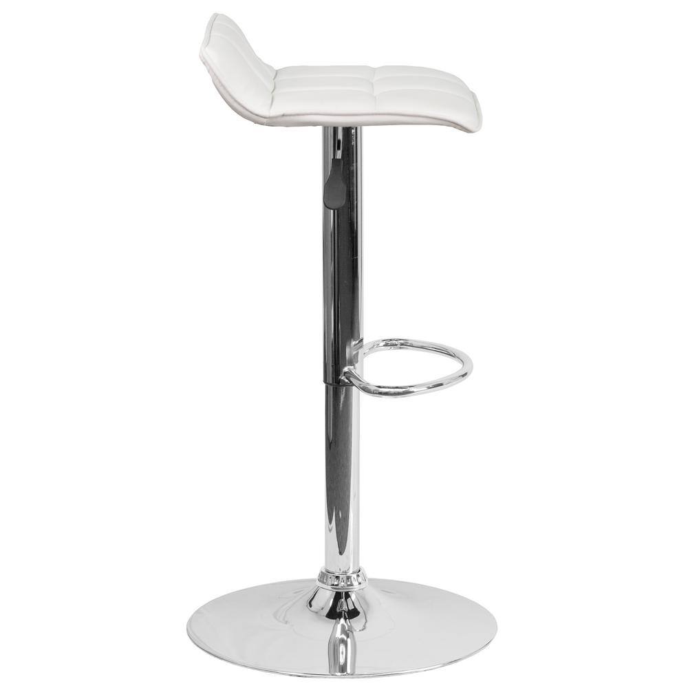 White Vinyl Adjustable Swivel Backless Barstool with Chrome Base