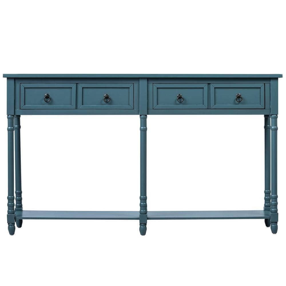 LUCKY ONE 57.9 in. Antique Navy Rectangle Wood Console Table Retro ...