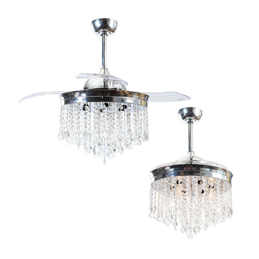 Mateo 42" Chrome Retractable Ceiling Fan Chandelier with Remote
