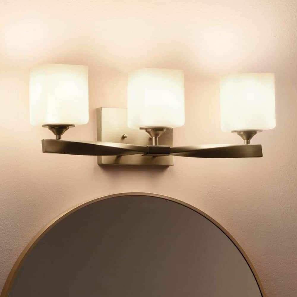 Champagne Bronze 3-Light Vanity with Satin Etched Glass