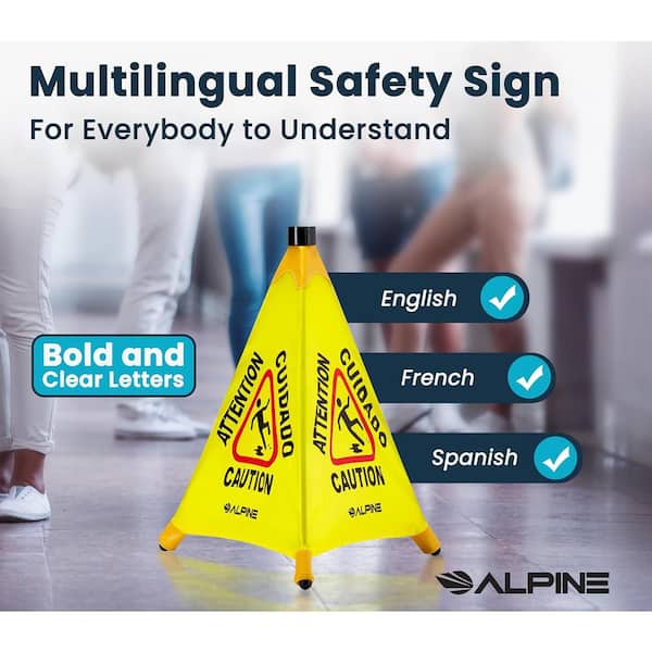 Alpine Industries 30 in. Yellow Multi-Lingual Pop-Up Caution