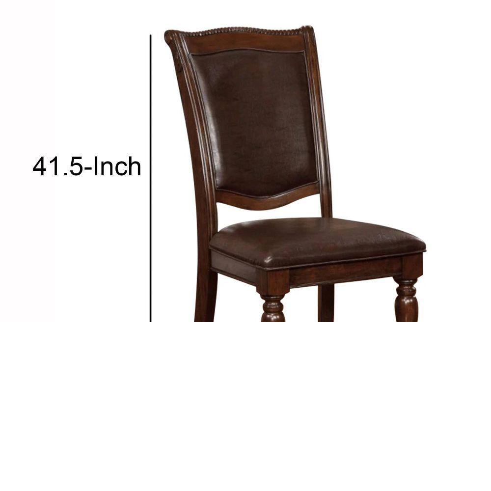 Espresso Faux Leather Traditional Carved Side Chair in Brown