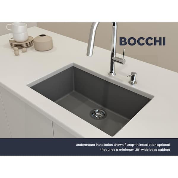 Campino Uno Concrete Gray Granite Composite 27 in. Single Bowl Drop-In/Undermount Kitchen Sink with Strainer