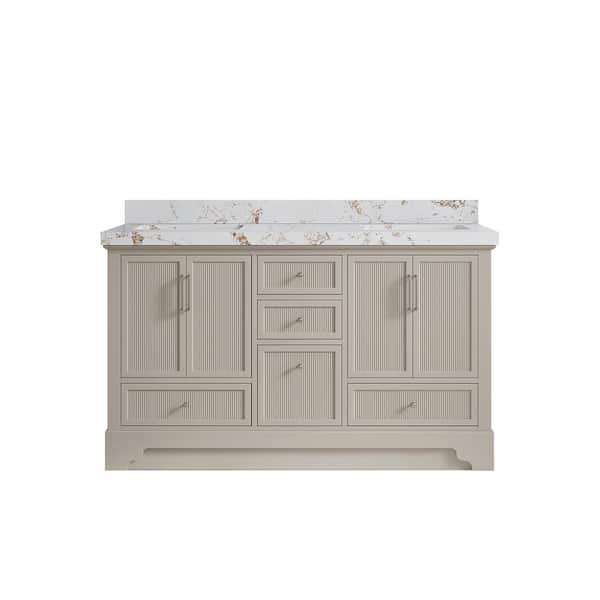 Willow Collections Alys 60 in. W x 22 in. D x 36 in. H Double Sink Bath Vanity in Fine Grain with 2" Viola Gold Top