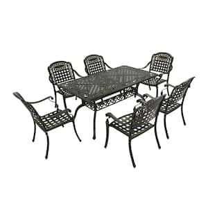 7-Piece Antique Bronze Cast Aluminum Outdoor Dining Set with 59 in. Rectangular Table and 4 Dining Chair