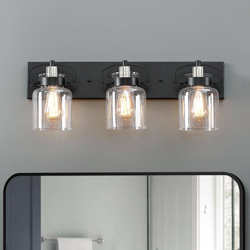 TRUE FINE Dean 24 in. 3Light Black Bathroom Vanity Light with Seeded