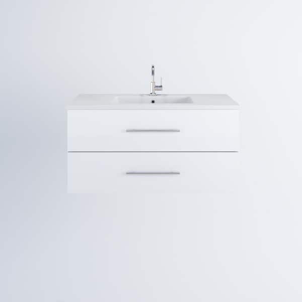 Napa 42 in. W x 20 in. D Single Sink Bathroom Vanity Wall Mounted in Glossy White with Acrylic Integrated Countertop