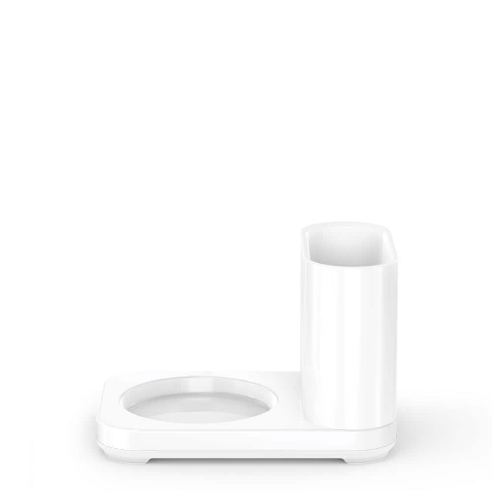 White Steel Touch-Free Automatic Soap Pump with Sponge Caddy