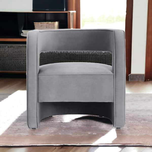 HomeRoots Amelia 29 in. Gray Velvet Barrel Chair