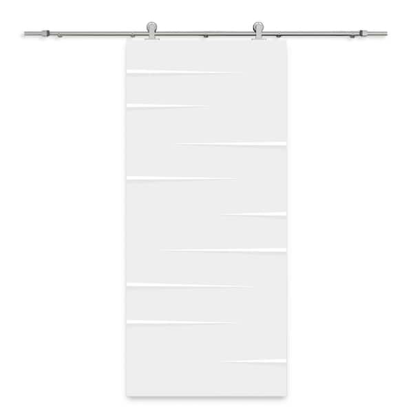 CALHOME 30 in. x 96 in. White Painted Composite MDF Paneled Interior Sliding Barn Door with Hardware Kit