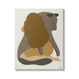 Female Hugging Sea Lion Animal Warm Earth Tones by Birch&Ink Unframed Print Abstract Wall Art 16 in. x 20 in.
