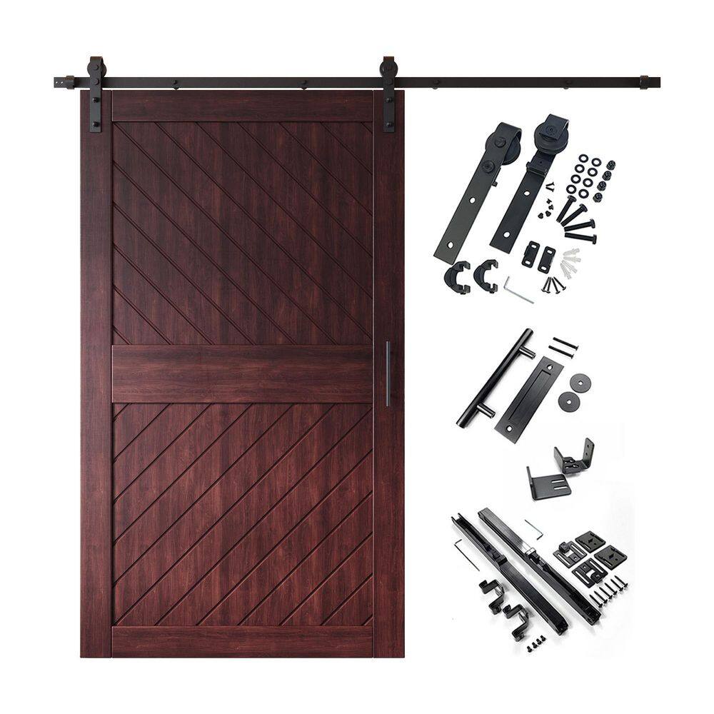XT4 48 in. x 84 in. C-Panel Red Mahogany Slanted Stripe Design Solid Pine Wood Sliding Barn Door with Hardware Kit price history on PriceWatchPro