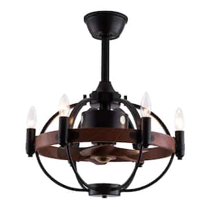 20 in. Indoor Black Retro Farmhouse Style 6-Light 6 Speeds Reversible Motor Ceiling Fan with Light Kit and Remote