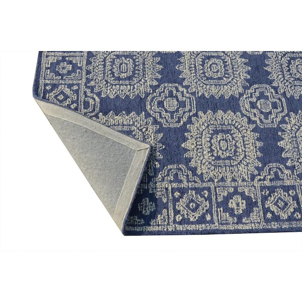 Opal Navy 9 ft. x 13 ft. Persian Bohemian Hand-Tufted Wool Area Rug