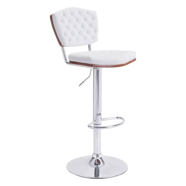 ZUO Tiger Adjustable Height White Cushioned Bar Stool