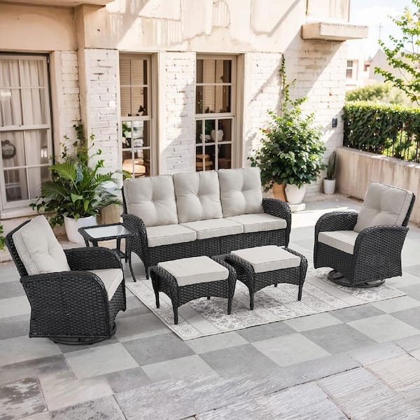 moosprr SleekArm 6-Piece Black Wicker Patio Conversation Set
