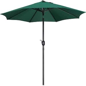 9 ft. 8 Ribs Market Umbrella with Push Button Tilt and Crank Outdoor Patio Umbrella in Dark Green
