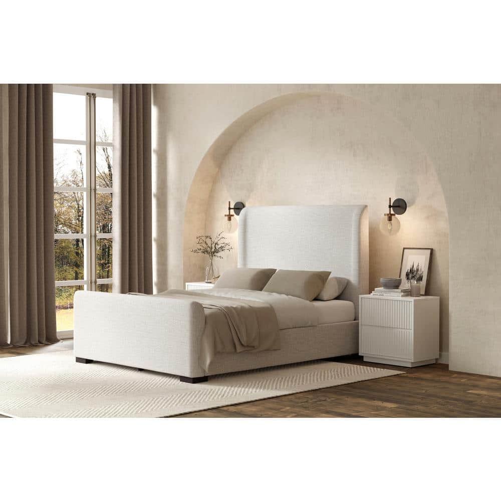 Adele Cream Linen Upholstered King Platform Bed with Wood Frame