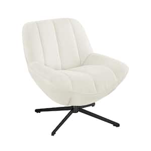 Pallas White Fabric Swivel Accent Side Chair with Metal Legs