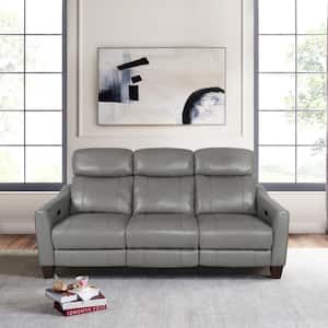 Milos 83 in. Square Arm Leather Contemporary Zero Gravity Power Reclining Sofa in Light Gray