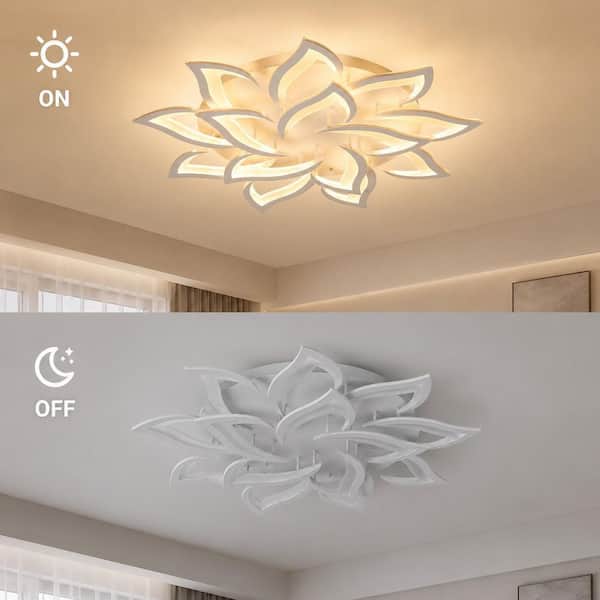 Genoci 36 in. 98-Watt Modern White Flower Dimmable Integrated LED