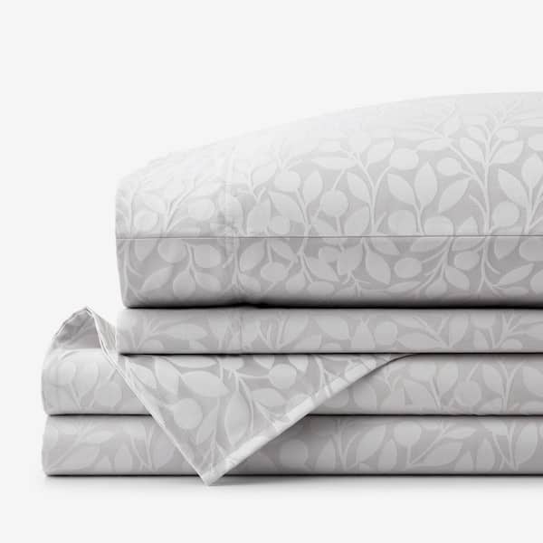 Legends Hotel Jacquard Leaf Light Gray Wrinkle-Free Supima Cotton King Sheet Set
