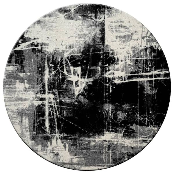 Solstice Grey Abstract 8 ft. Round Area Rug