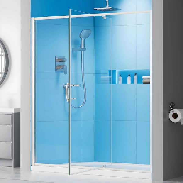 AZDHOME 56-60 in. W x 71 in. H Pivot Semi-Frameless Shower Door in Brushed Nickel with Clear SGCC Tempered Glass