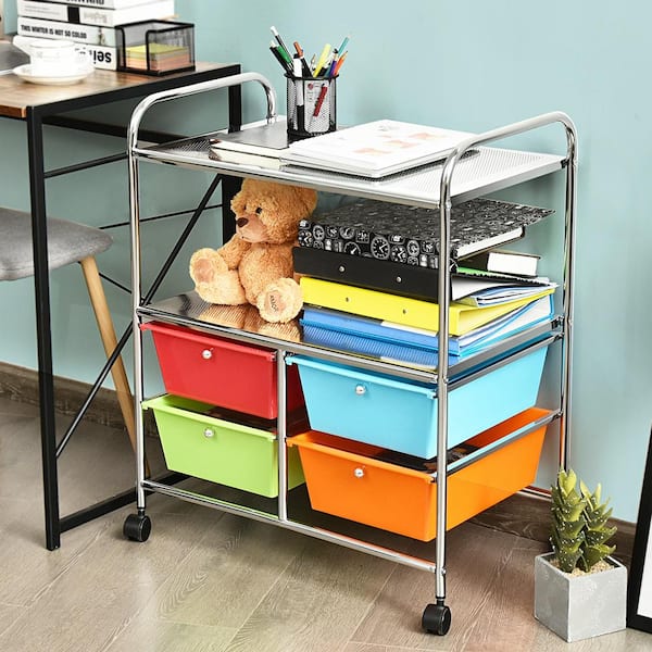 4-Drawer Plastic Rolling Storage Cart Metal Rack Organizer Shelf with Wheels Multicolor