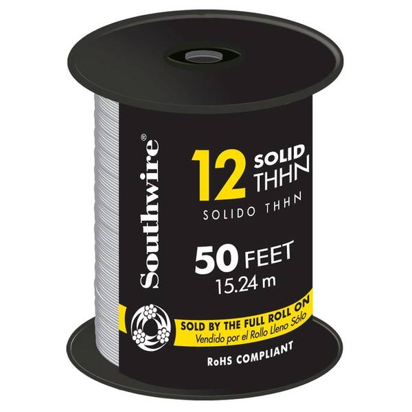 Southwire 50 ft. 12-Gauge White Solid CU THHN Wire